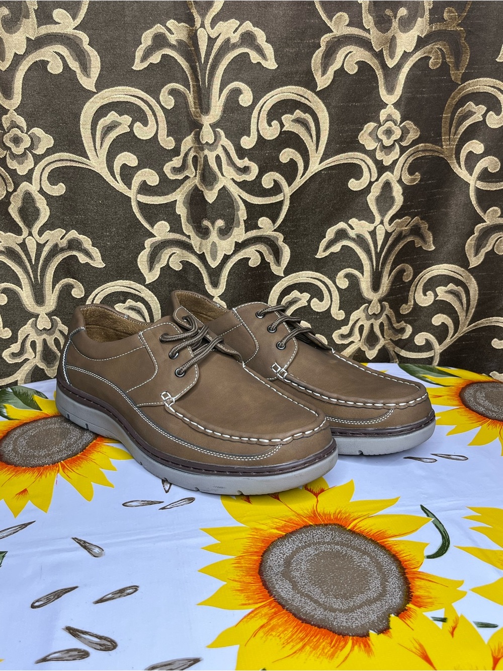 Aston Marc Men's Casual Brown Lace-Up Moc Toe Shoes